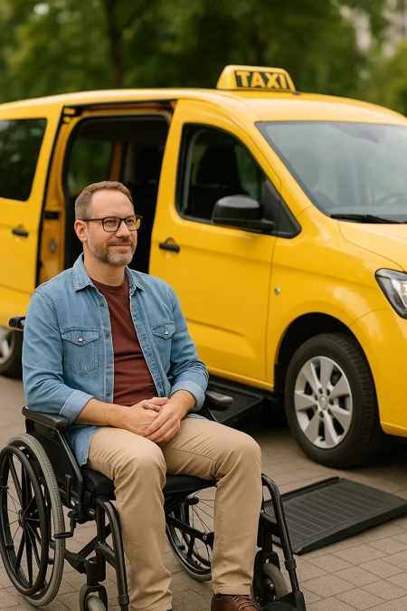 Taxi accessible pour personnes à mobilité réduite.